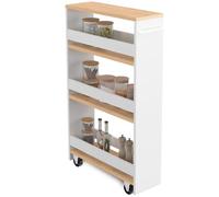 IDMarket - Credenza salvaspazio HAGA carrello portaoggetti a più livelli bianco e faggio