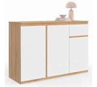 IDMarket - Credenza TOMI 100 cm con 3 ante e 1 cassetto, bianco e legno