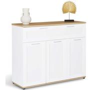 IDMarket - Credenza VITO 100 cm con 3 ante e 1 cassetto, bianco e piano in legno