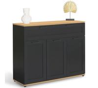 IDMarket - Credenza VITO 100 cm con 3 ante e 1 cassetto, nero e piano in legno