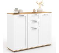 IDMarket - Credenza VITO 100 cm con 3 ante e 2 cassetti bianchi e piano in legno