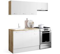 IDMarket - Cucina completa 180 cm Sottile con Piano di Lavoro 5 elementi Legno e Bianco
