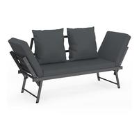 IDMarket - Divano da Giardino e Panca trasformabile NOLA a 2/3 posti con braccioli reclinabili in Metallo e Cuscini Grigio Antracite