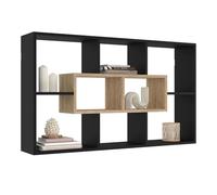 IDMarket - Estantería mural COLETTE con 8 compartimentos negros y efecto madera