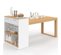 IDMarket Isola Centrale GARY 190 cm Bianco con Piano Effetto Legno