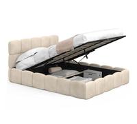 IDMarket - Letto matrimoniale a cassettone NUAGE con testata trapuntata e base in velluto beige 140 x 190 cm