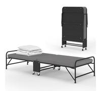 IDMarket - Letto pieghevole singolo in metallo ZAK con rete e materasso 70x190 cm grigio e nero