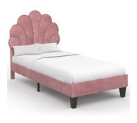 IDMarket - Letto singolo a conchiglia AMANDA 90 x 190 cm con base in velluto rosa cipria