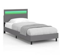 IDMarket - Letto singolo NEO con testata LED integrata e rete 90 x 190 cm PVC grigio