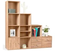 IDMarket - Libreria mobili a forma di scala a 4 livelli, look faggio con anta e cassetti LIAM