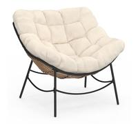 IDMarket - LOA, sdraio da giardino in rattan con cuscino ecrù