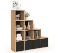 IDMarket - LORYS Contenitore a 4 livelli in legno e nero a gradini con 4 cassetti in tessuto