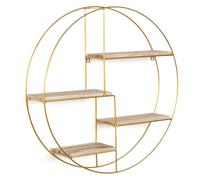 IDMarket - Mensola da parete rotonda Lily a 4 livelli Legno e metallo dorato Design industriale