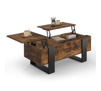 IDMarket - Mesa de centro PHOENIX con 2 tableros elevables en madera envejecida y negro