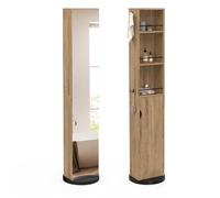 IDMarket - Mobile colonna girevole da bagno con specchio, armadio e ripiani faggio e nero ELIA
