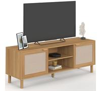 IDMarket - Mobile TV ROBIN da 140 cm con 2 ante in tessuto effetto lino e legno