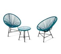 IDMarket - Mobili da Giardino Izmir - Tavolo e 2 poltrone - Uovo di Corda Blu Anatra