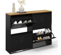 IDMarket - Mobili per scarpe 20 paia Ester 4 ante metallo nero e vassoio in legno design industriale