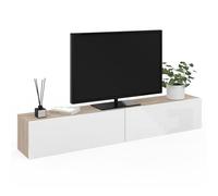 IDMarket - Mueble TV suspendido ELIO 2 puertas madera y blanco 180 cm