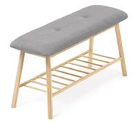 IDMarket - Panca Contenitore Ingresso in bambù, Tessuto Grigio Chiaro