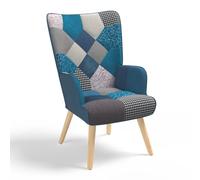 IDMarket - Poltrona scandinava IVAR in tessuto patchwork e velluto blu