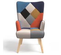 IDMarket - Poltrona scandinava IVAR in tessuto patchwork multicolore e stampa pied-de-poule