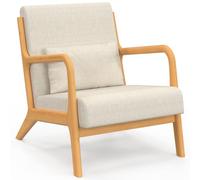 IDMarket - Poltrona scandinava Joseph in tessuto beige braccioli e gambe in legno