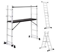 IDMarket - Ponteggio in alluminio con scala multifunzionale e piattaforma modulare su ruote, altezza 165 cm