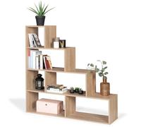 IDMarket - Scaffale a scala con 6 scomparti in legno look faggio LINA