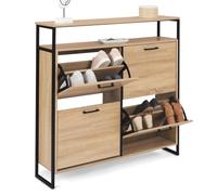 IDMarket - Scarpiera 16 paia LUIS 4 ante con ripiano superiore design industriale