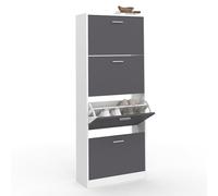 IDMarket - Scarpiera 24 paia KLARK bianco 4 ante grigio chiaro