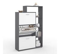 IDMarket - Scarpiera grigia con 3 ante bianche e ripiano