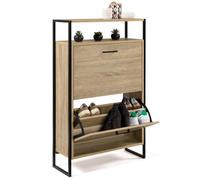 IDMarket - Scarpiera LUIS a 2 ante con ripiano superiore dal design industriale