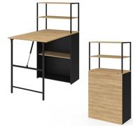 IDMarket - Scrivania libreria pieghevole RAY con legno effetto faggio e piano pieghevole nero