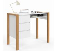 IDMarket - Scrivania scandinava HUGO con 3 cassetti e nicchia in legno e bianco
