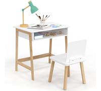 IDMarket - Set da scrivania + 1 sedia per bambini ANATOLE con nicchia bianca e legno
