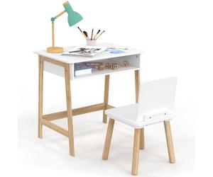 IDMarket - Set da scrivania + 1 sedia per bambini ANATOLE con nicchia bianca e legno