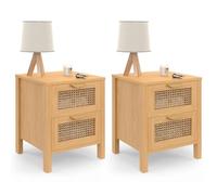 IDMarket - Set di 2 comodini a 2 cassetti EDHEN in Vimini e Legno