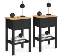 IDMarket - Set di 2 comodini Achille, 1 cassetto e 1 ripiano in Legno e Nero