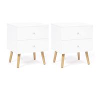IDMarket - Set di 2 comodini con 2 cassettos, scandinavo, Legno e Bianco Emmie