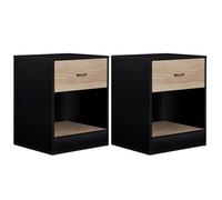 IDMarket - Set di 2 comodini in Legno Nero e cassetto Bianco Olga