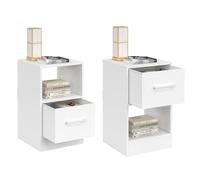 IDMarket - Set di 2 comodini in Tessuto a 1 cassetto UPPAH con nicchia in Legno Bianco