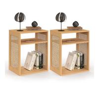 IDMarket - Set di 2 comodini Nora con Contenitore a Giorno in Legno e Canna da Zucchero