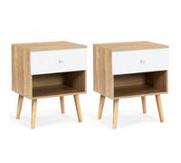 IDMarket - Set di 2 comodini scandinavi a 1 cassetto Emmie in faggio e Bianco