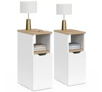 IDMarket - Set di 2 comodini Stretti a 1 Anta Anouk con nicchia Bianca e Legno