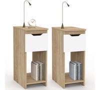 IDMarket - Set di 2 comodini Stretti a 1 cassetto Anouk con nicchia in faggio e Bianco