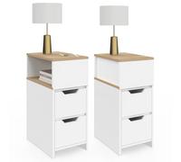 IDMarket - Set di 2 comodini Stretti a 2 cassetti Anouk con nicchia Laterale Reversibile in Bianco e Legno