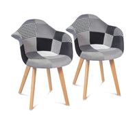 IDMarket - Set di 2 sedie da pranzo scandinave e poltrone da tavolo SARA con motivi patchwork neri, grigi e bianchi