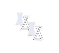 IDMarket - Set di 2 tavoli alti pieghevoli 105 CM e 2 coperture bianche