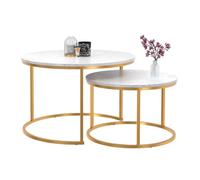 IDMarket - Set di 2 tavolini estraibili Alaska tondi 54/70 effetto marmo e piede dorato